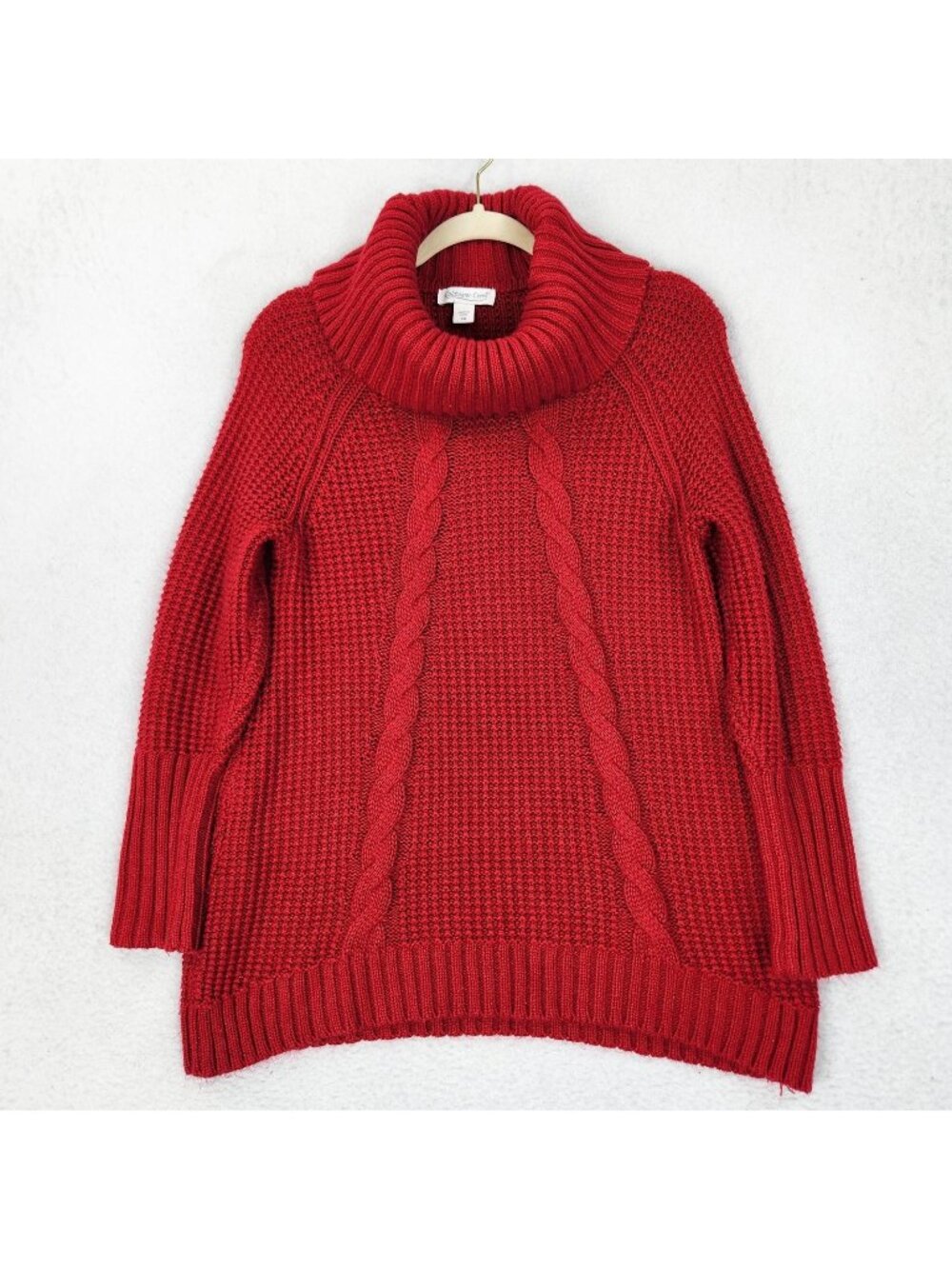 Coldwater Creek Sweater Womens Medium Petite Red Turtle Neck Cable Knit Pullover